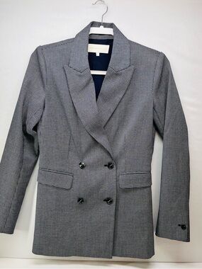 French Mauve Dahphne Tailored Double-Breasted Women's Blazer Jacket - Navy Check